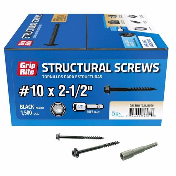Tinkertools No. 10 Wire x 2.5 in. Star Hex Washer Head Structural Screws, 1500PK TI3308742